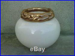 Vase céramique craquelé blanc et or design sainte radegonde art deco