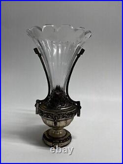 Vase cornet art-deco cristal et Bronze argenté circa 1925
