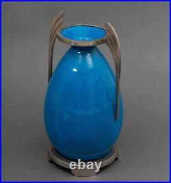 Vase craquelé Art déco monture métal géométrique H5224