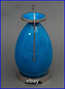 Vase craquelé Art déco monture métal géométrique H5224