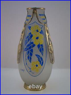 Vase d'Argyl Art déco verre émaillé Vase 1930s enameled flowers
