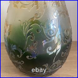 Vase en Verre de Style Art Déco, Hauteur 49 cm, Motif Floral en Verre Jaune