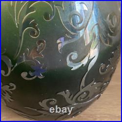 Vase en Verre de Style Art Déco, Hauteur 49 cm, Motif Floral en Verre Jaune