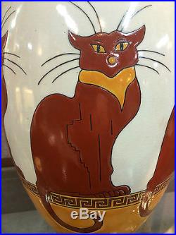 Vase en céramique émaillé style Art Déco décor de chats (signé et numéroté)