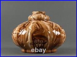 Vase en faïence signé Elgé Vierzon Art Déco 1930 forme boule géométrique H5488