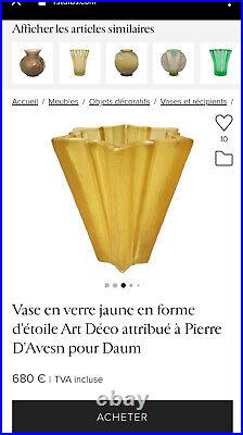 Vase en verre jaune forme d'étoile Art Déco attribué à Pierre D'Avesn pour Daum