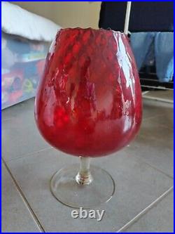 Vase en verre texturé rouge des années 60-70, Italie, Empoli