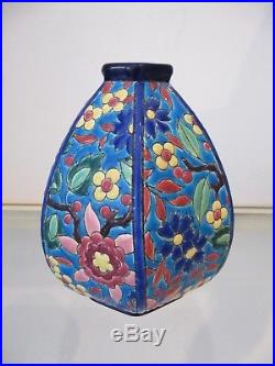 Vase forme art deco émaux de longwy décor floral (longwy enameled vasel)