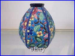 Vase forme art deco émaux de longwy décor floral (longwy enameled vasel)