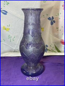 Vase géant H35 cm en pâte de verre Art Déco Nouveau gravé à l'acide Degué