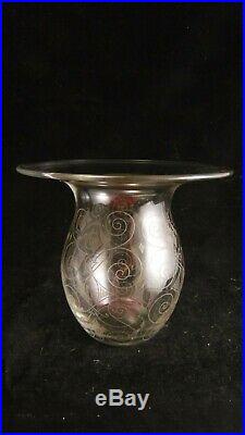 Vase gravé acide Art Déco en cristal de Baccarat, design Georges Chevalier