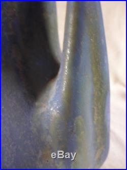 Vase grès émaillé flammé bleu à 3 ailettes Gilbert Metenier Art Déco années 30