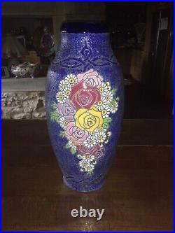 Vase ovoïde AMPHORA Art déco grand bouquet émaillé hauteur 48 cm