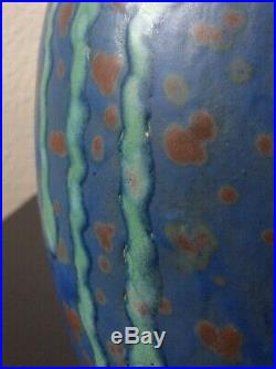 Vase ovoïde en grès émaillé de coulures et taches signé Revernay Art Déco