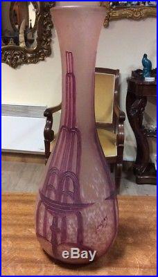 Vase pate de verre legras art deco hauteur 37cm