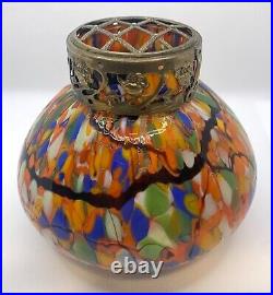 Vase pique-fleurs Clichy boule, verre laiton, époque art-déco, années 30