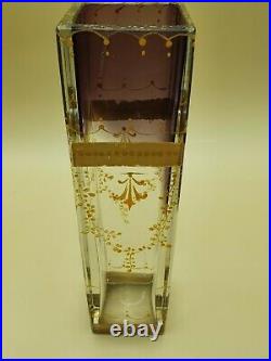 Vase quadrangulaire en christal emaillé Art déco 1900 doré H 20 L 53 Mm