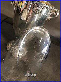 Vase tulipiers soliflores art nouveau deco metal argente et cristal