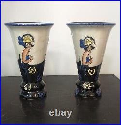 Vases ART DECO KERAMIS BOSH FRERES LA LOUVIERE DECORS CH CATTEAU hauteur 22cm