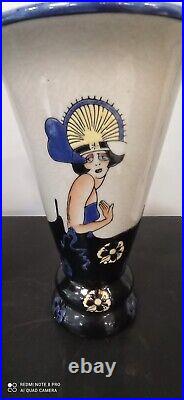 Vases ART DECO KERAMIS BOSH FRERES LA LOUVIERE DECORS CH CATTEAU hauteur 22cm