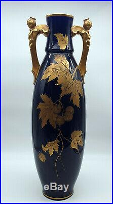 Vases Art Deco Faïence De Tours Décor Doré Bleu De Sévres 1925 Signé Peaudecerf