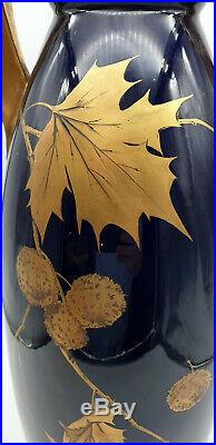 Vases Art Deco Faïence De Tours Décor Doré Bleu De Sévres 1925 Signé Peaudecerf