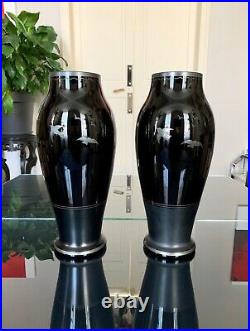 Vases Art Déco signés Hem Paire vases en Verre Noir Décoration Moderne 1930