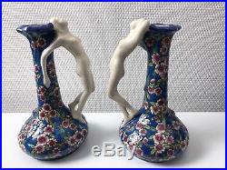 Vases Les Bleus Emaux de la Louvière Boch Art Déco Nouveau années 20 DLG Longwy