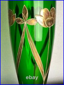 Vases (la paire) en verre émaillé décors de fleurs époque Art Déco