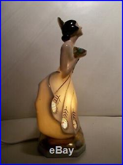 Veilleuse brûle parfum art deco femme en porcelaine lampe sculpture (vase boite)