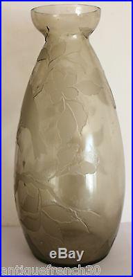Verame Legras gros vase Art Deco verre dégagé à l'acide, non signé. 36cm