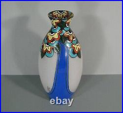 Verrerie De Leune Vase Art Déco Années 1930 Verre Peint Émaillé Signé Leune
