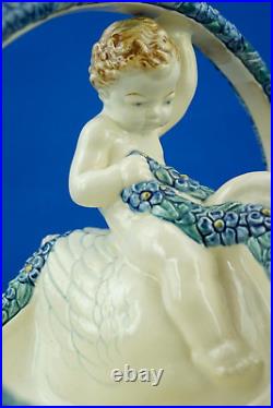 Wilhelm Peter August Sus Karlsruhe sculpture vase panier putto cygne Art Déco XX